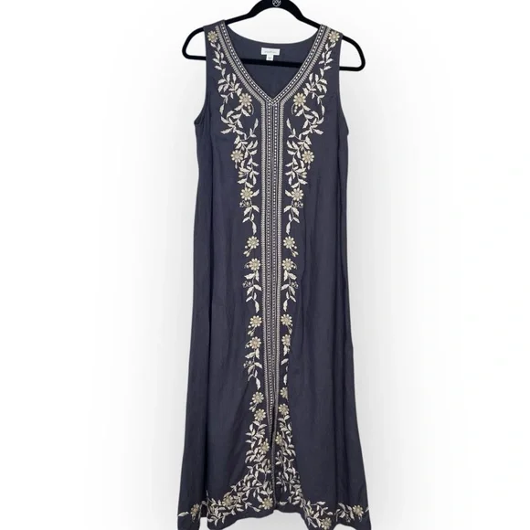 PureJill Linen Embroidered Maxi Dress, Like New Condition, Size S - Picture 1 of 8